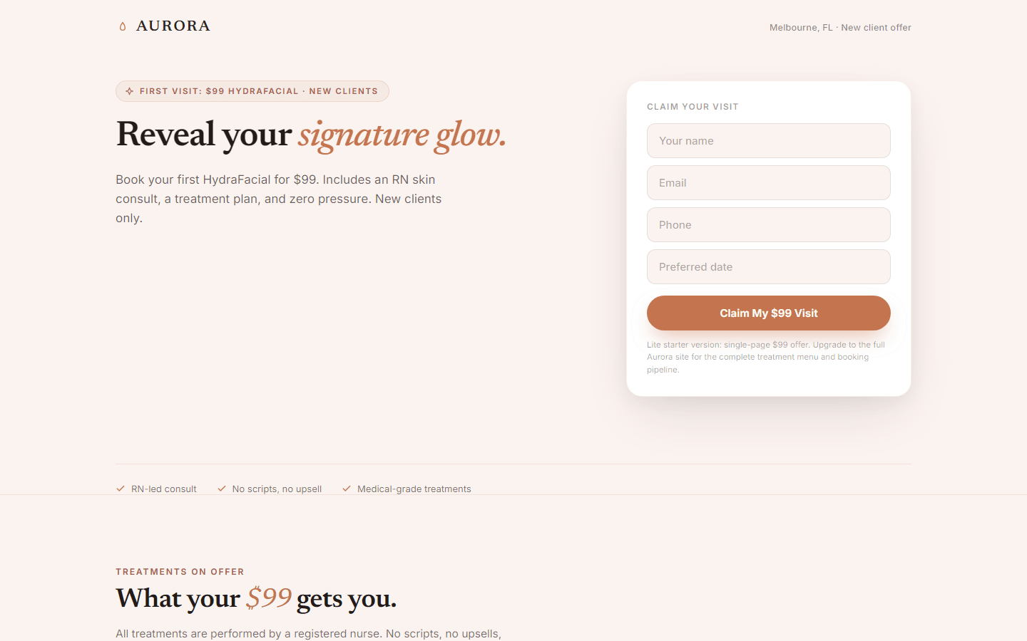 Med Spa Offer Lite, real preview screenshot